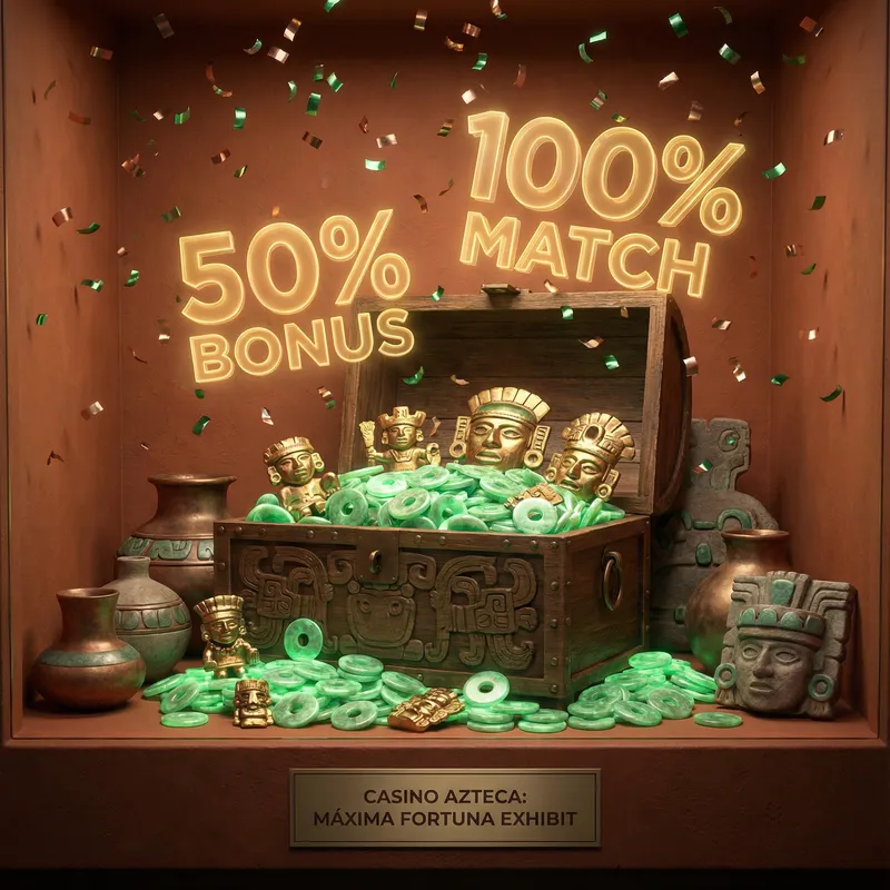 Cofre del tesoro azteca con bonos y promociones de Diamonds Casino México
